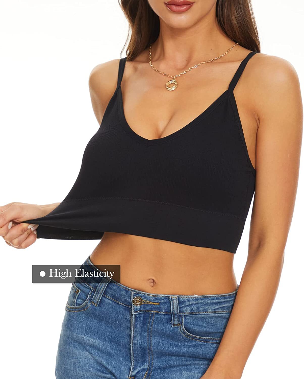 Women’s Crop Top Longline Sports Bras Tank Tops Wirefree Cami with Built in Bra