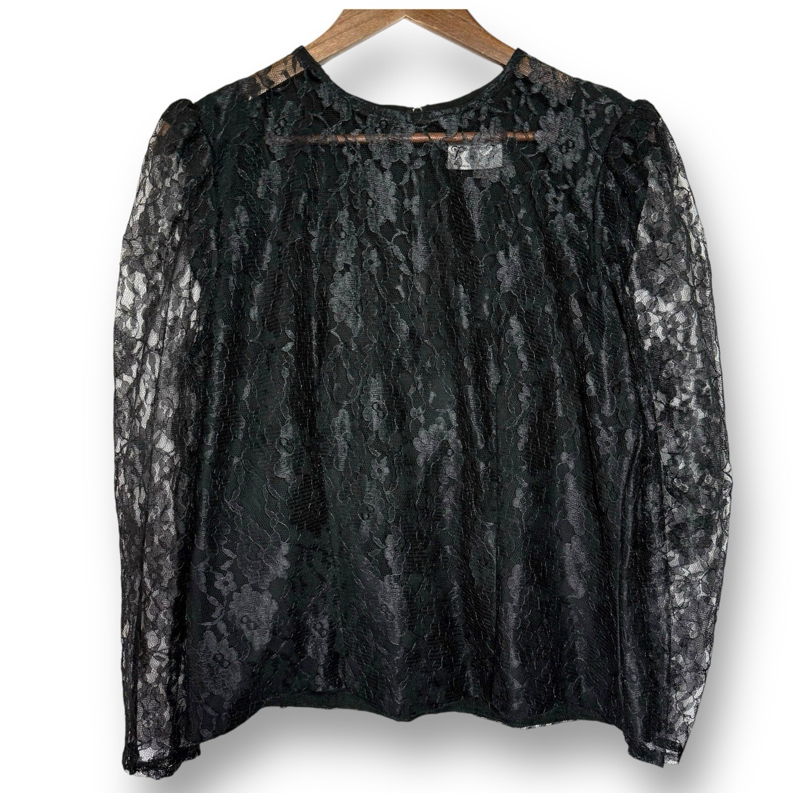 Vintage 80s Sheer Lace Puff Sleeve Blouse Victorian Gothic Top Dark Romantic
