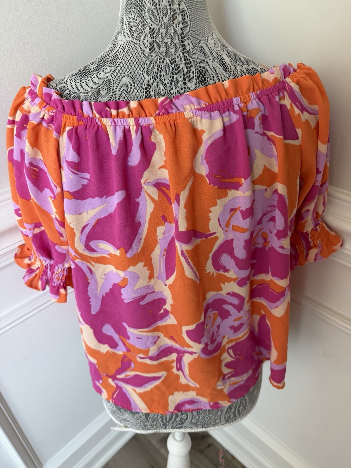 Periwinkle Womens Pink Orange Print Blouse S