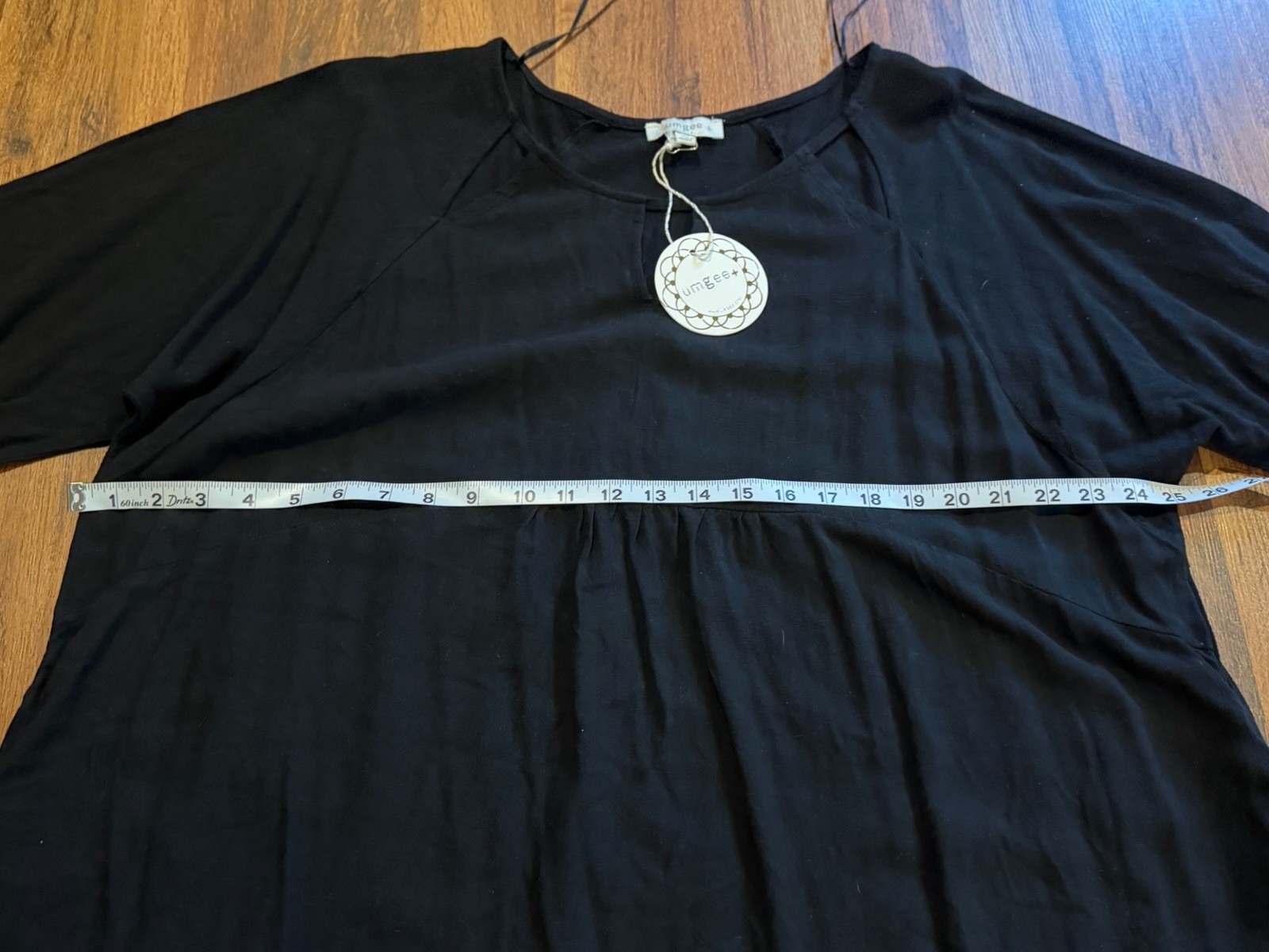 UMGEE Black Solid Round Neck 3/4 Sleeve Pullover Dress Plus 1X New w/ Tags