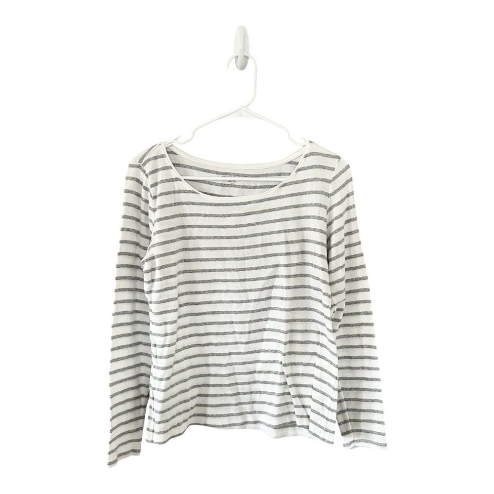Eileen Fisher Grey and White Stripe Scoop Neck Long Sleeve Small