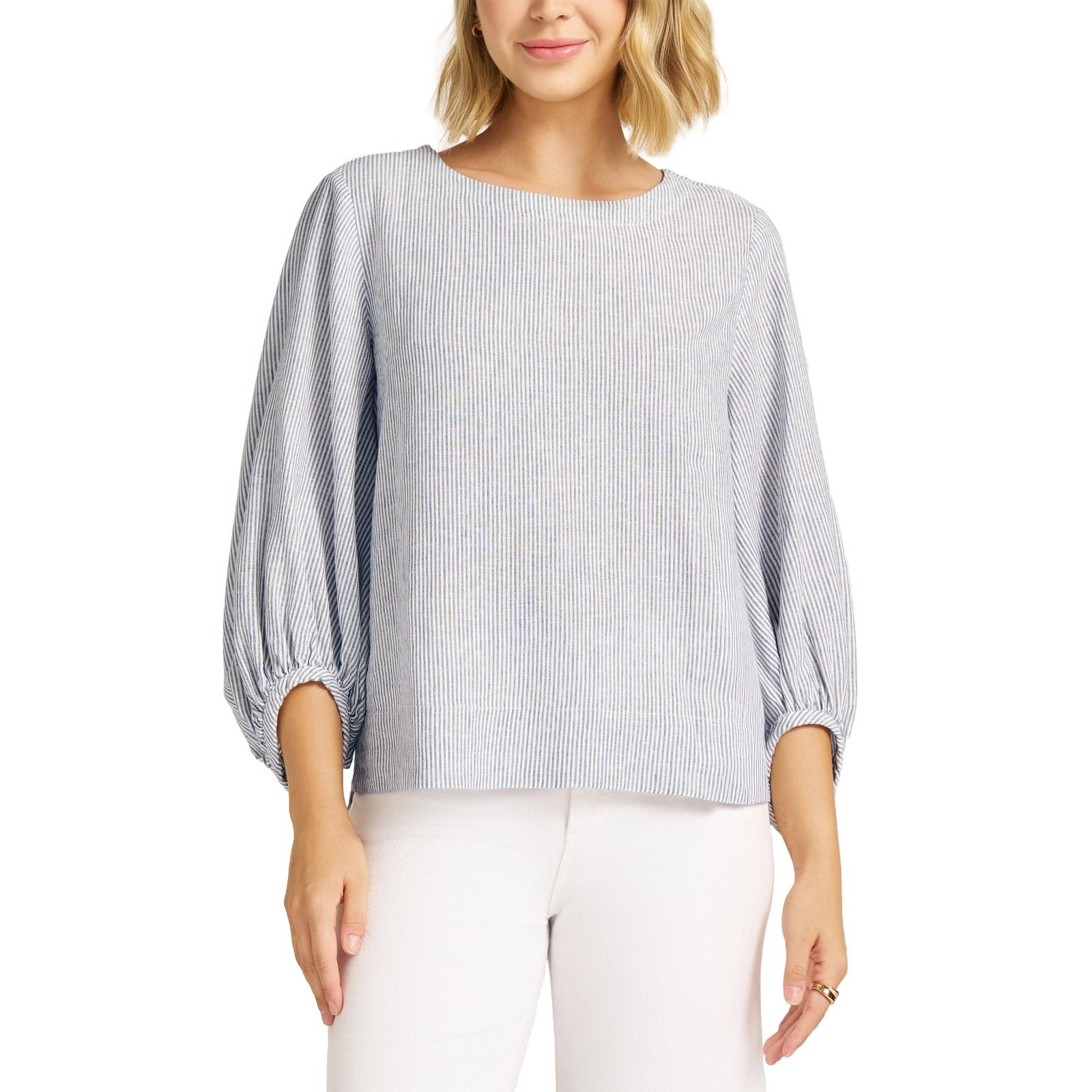 Matty M Women’s Linen Blend Top Relaxed Fit 3/4 Length Sleeves, Size Large, NWOT