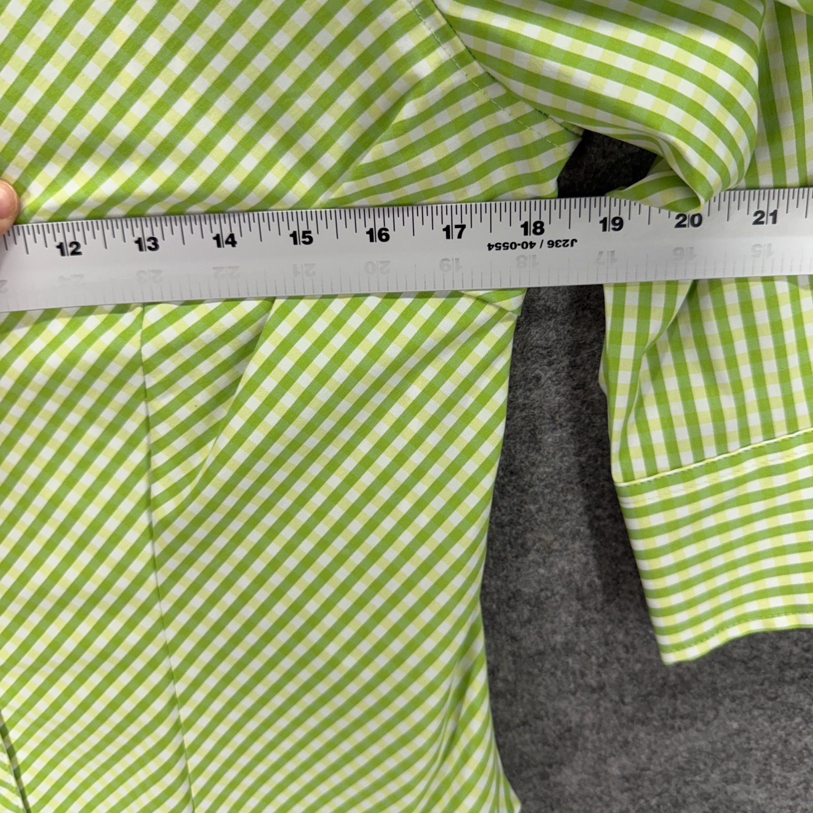 DCC Shirt Women PL Petite Green Plaid Button Up Collared 3/4 Sleeve Stretch Top