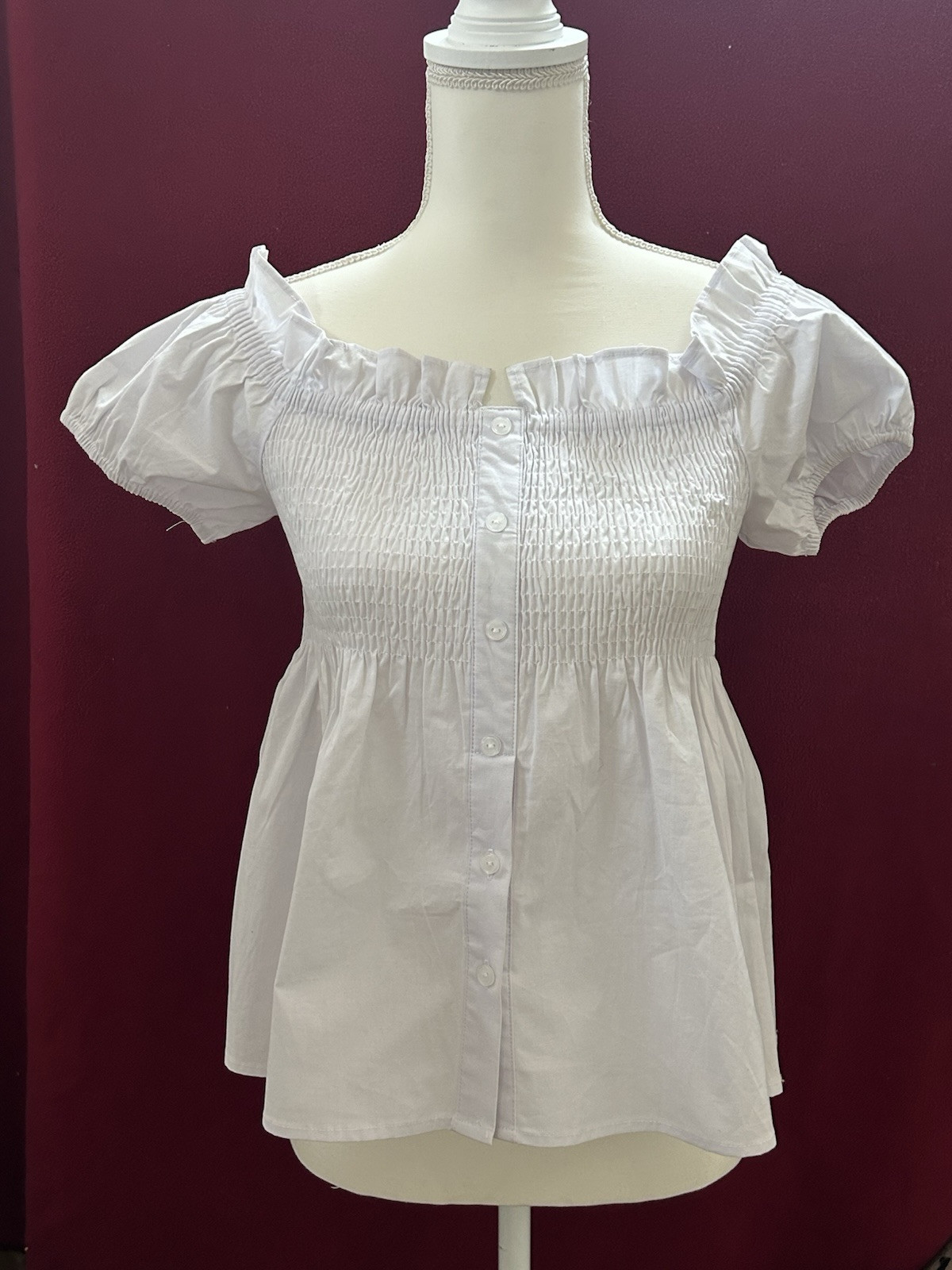 Ladies Top White Coastal Sz M Preppy Princess Fairy Cold Shoulder Or Cap