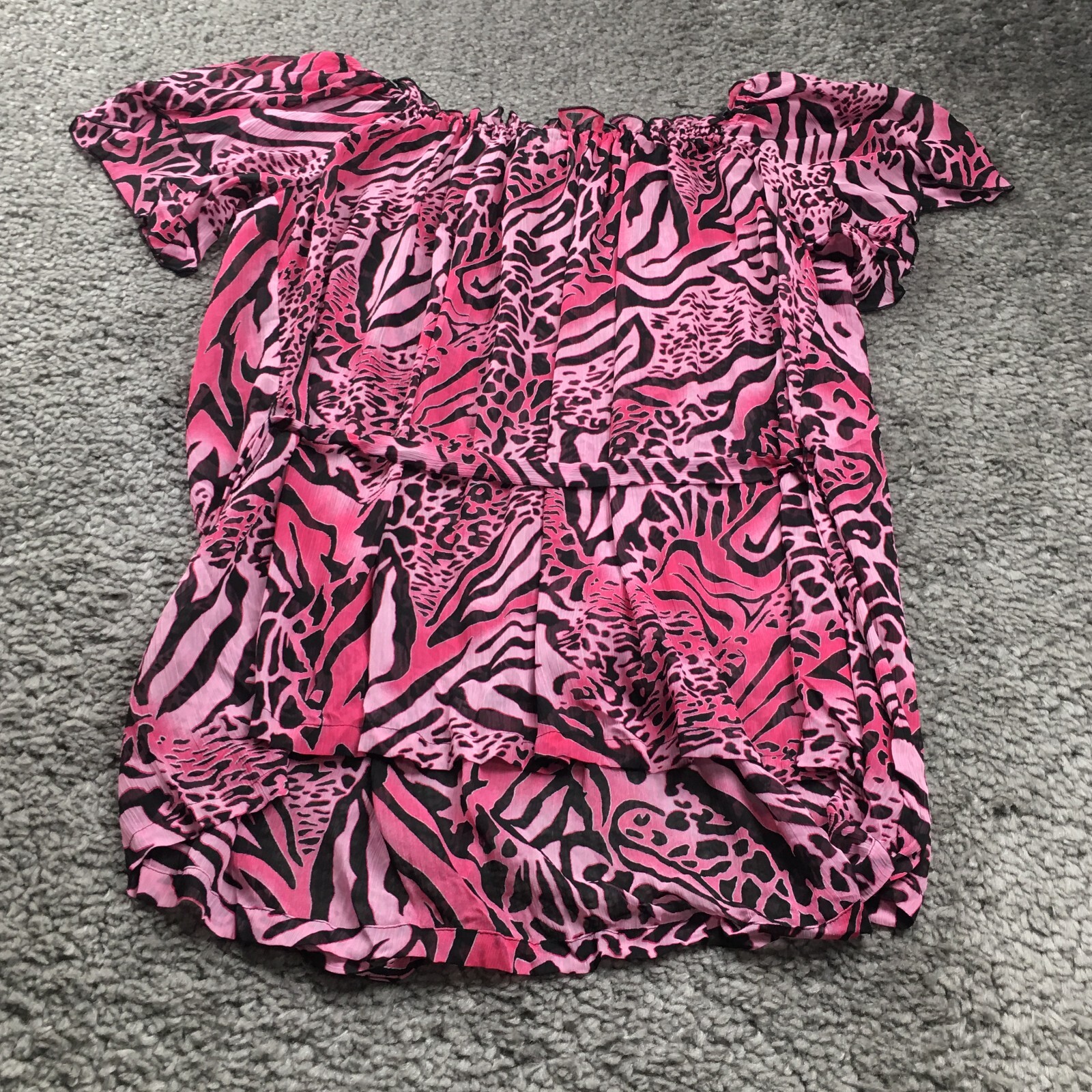 Marc Bouwer Womens Top Sz L Pink Animal Round Gathered NeckTie-Front NWT