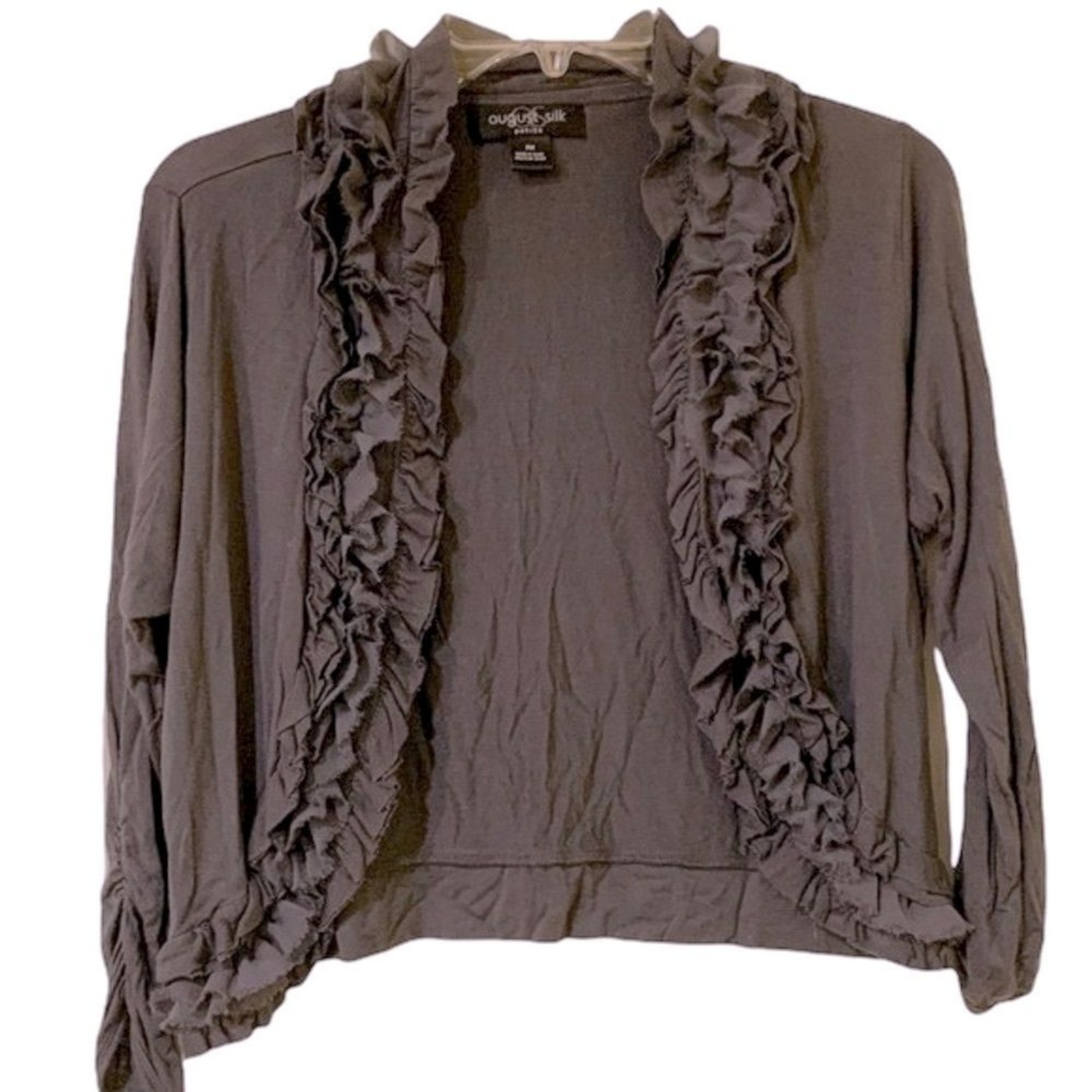 August Silk Grey Chic Set Tank and 3/4 Cardigan Petite Medium Pearl Neckline!