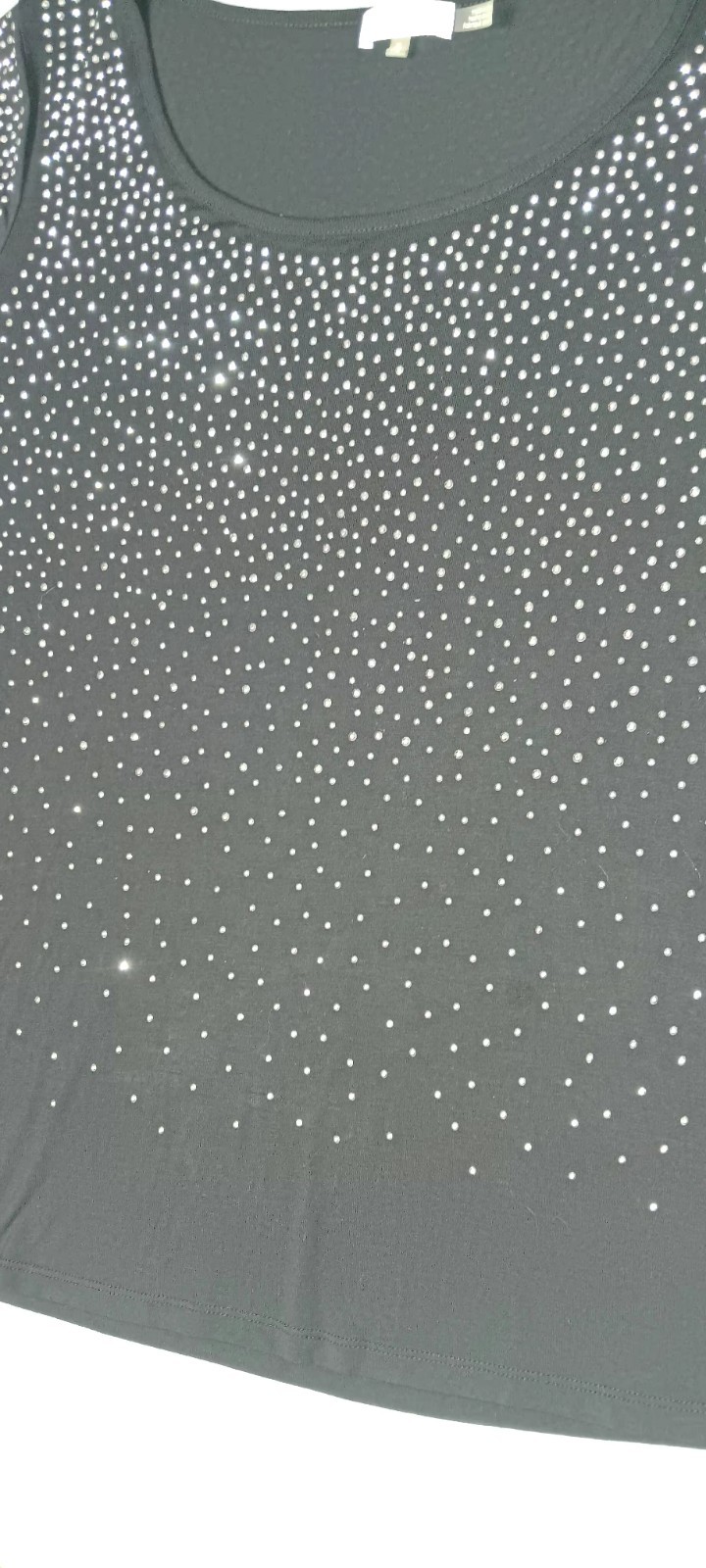 Calvin Klein Rhinestone Studded Short Sleeve Blouse 1X Black Silver Glam Party