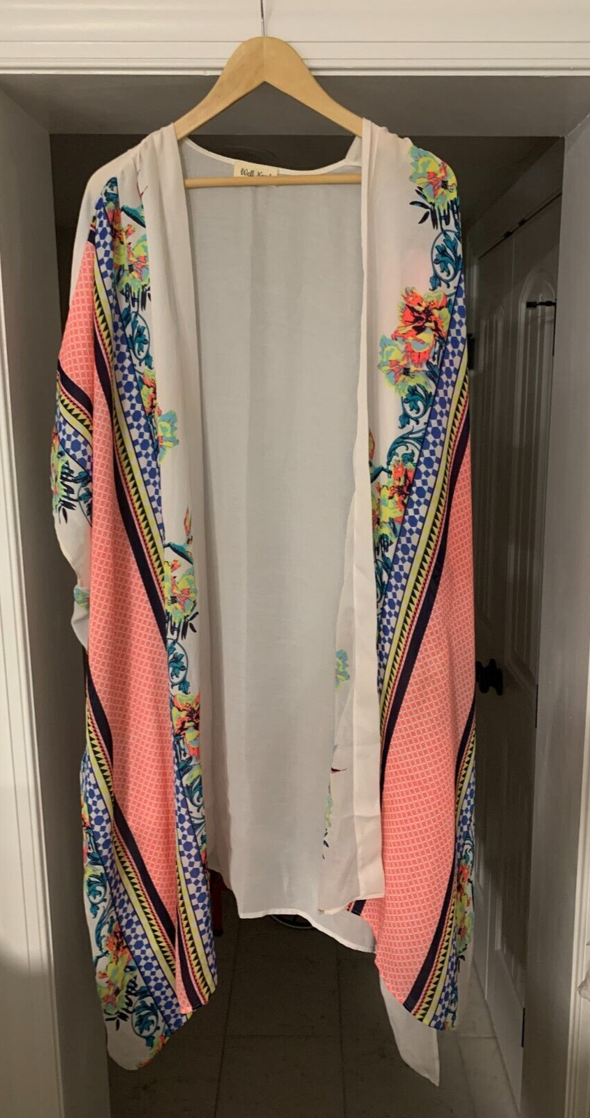 Well Need Kimono Topper Flowy Artsy Long Open Loose Floral Bright Bohemian