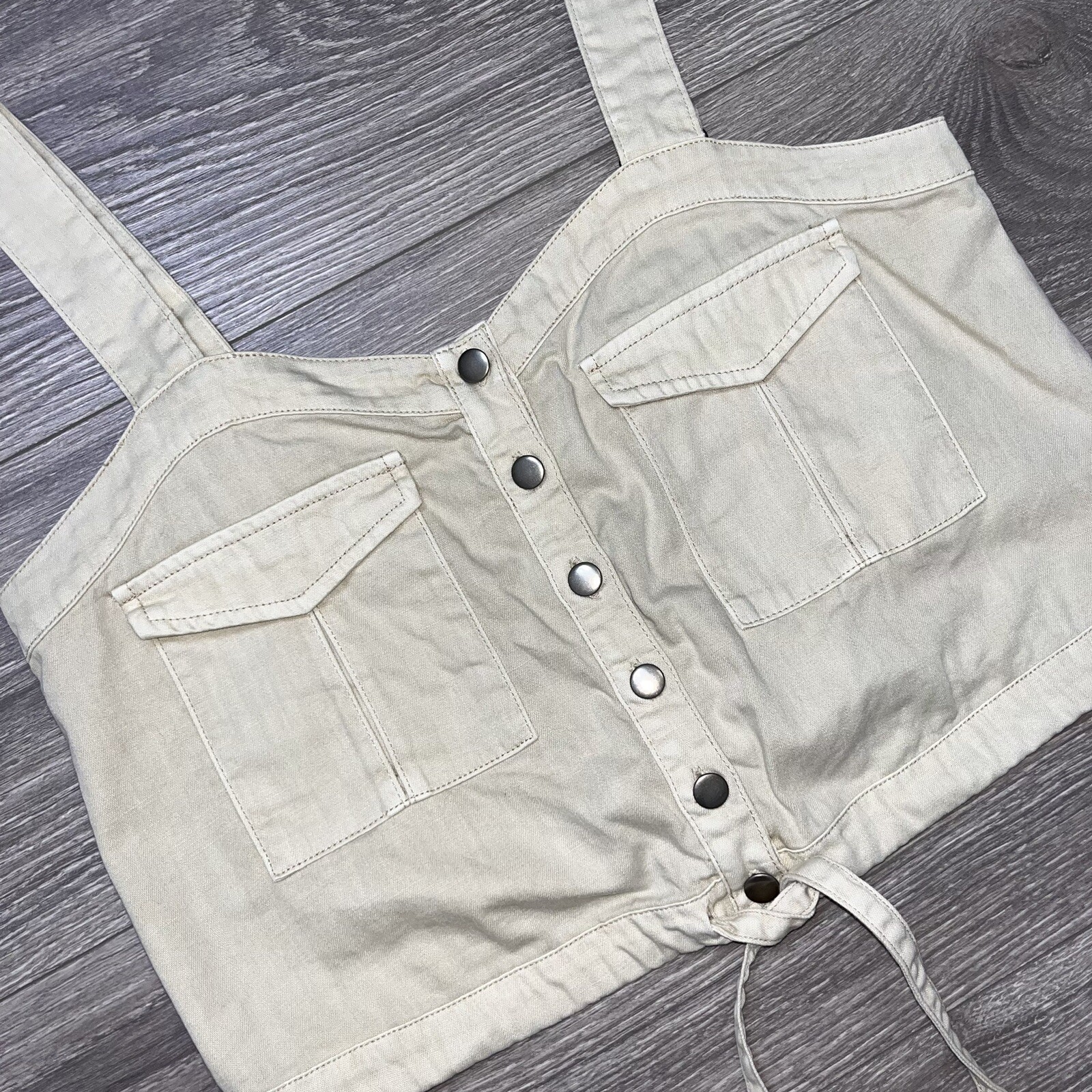 Free People Palm Desert Solid Canvas Beige Adjustable Crop Top Cargo Boho y2k S
