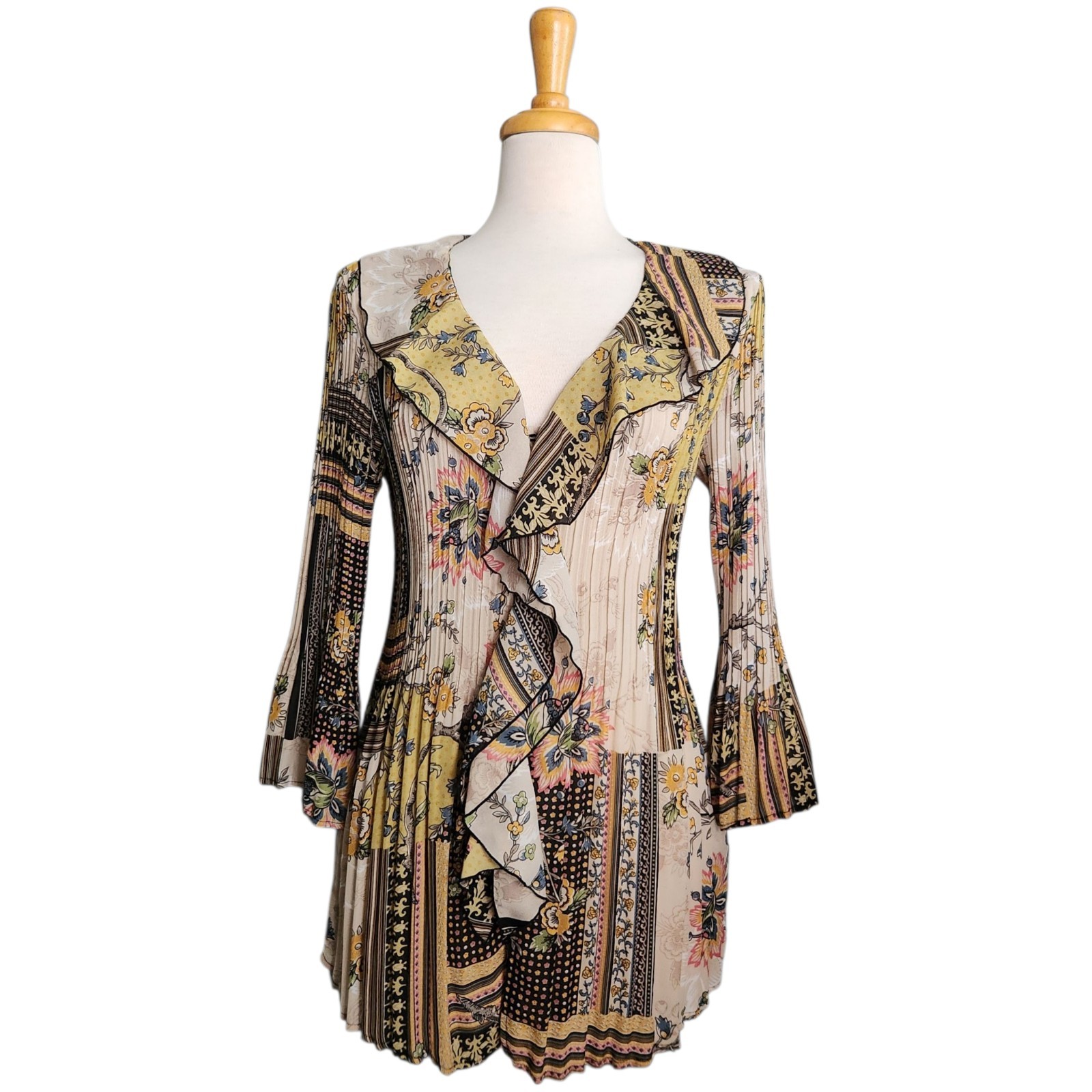 Vintage Boho Signature by Larry Levine Floral Geometric Ruffle Blouse Women’s L