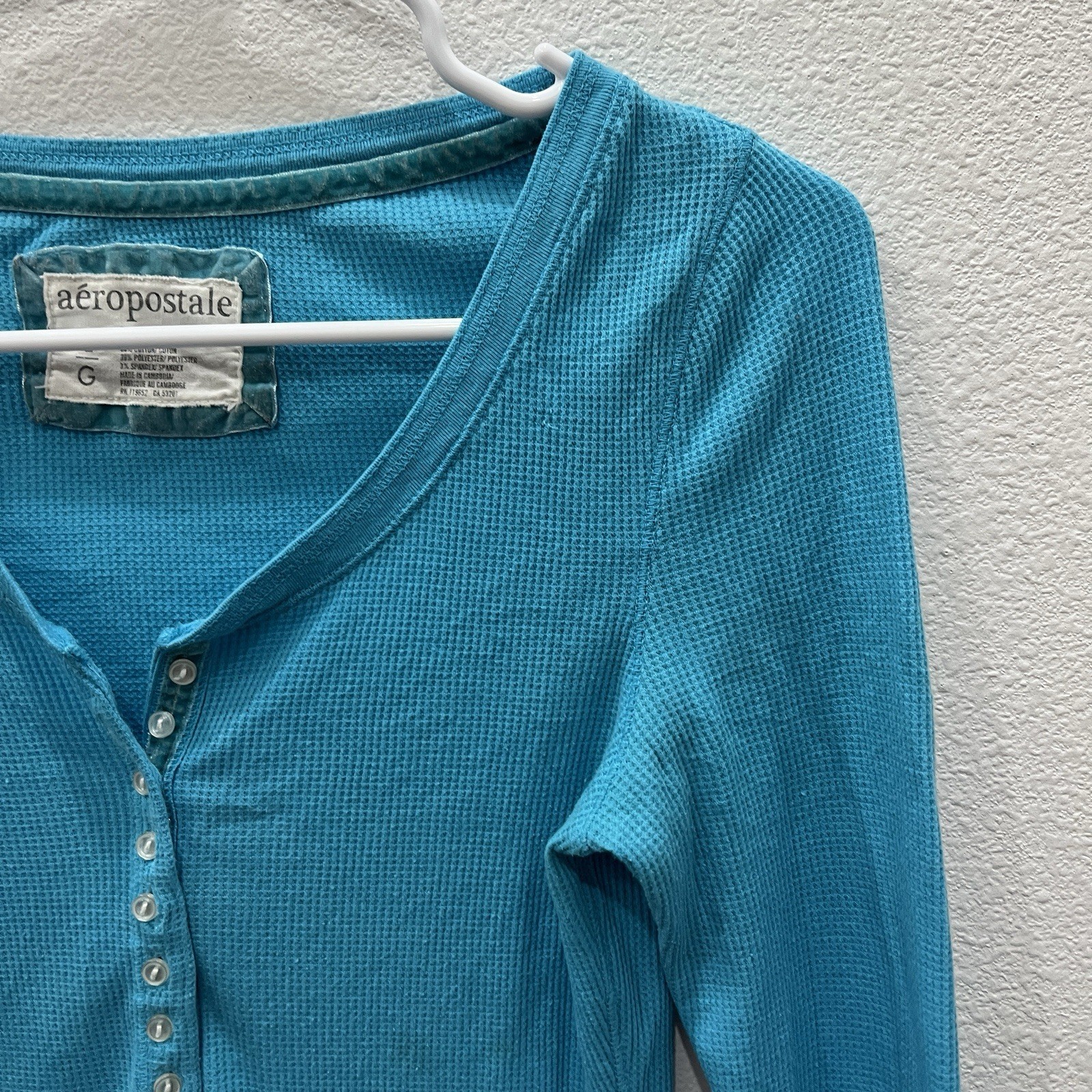 Aeropostale Vintage Y2K Ribbed Stretch Thermal Henley Bella Swan Indie Sleaze L
