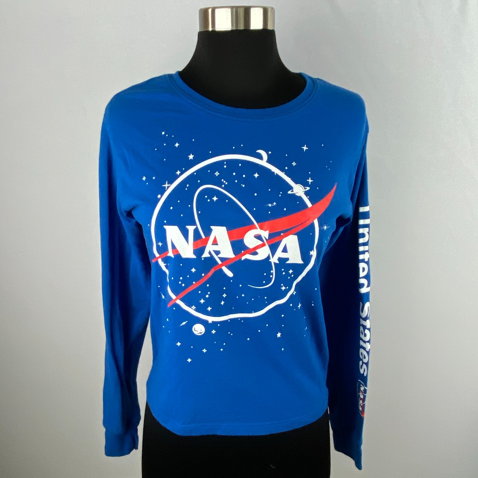 Nasa T-Shirt United States Space Exploration Graphic Blue Long Sleeves S