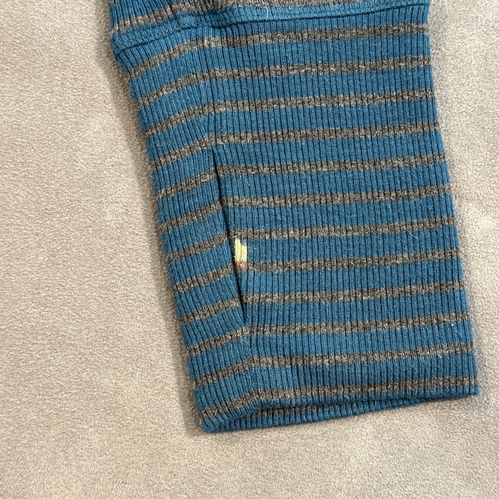 Cabi 4191 Striped Knit Hoodie Womens L Blue 1/4 Button Henley Stretch Thumb Hole