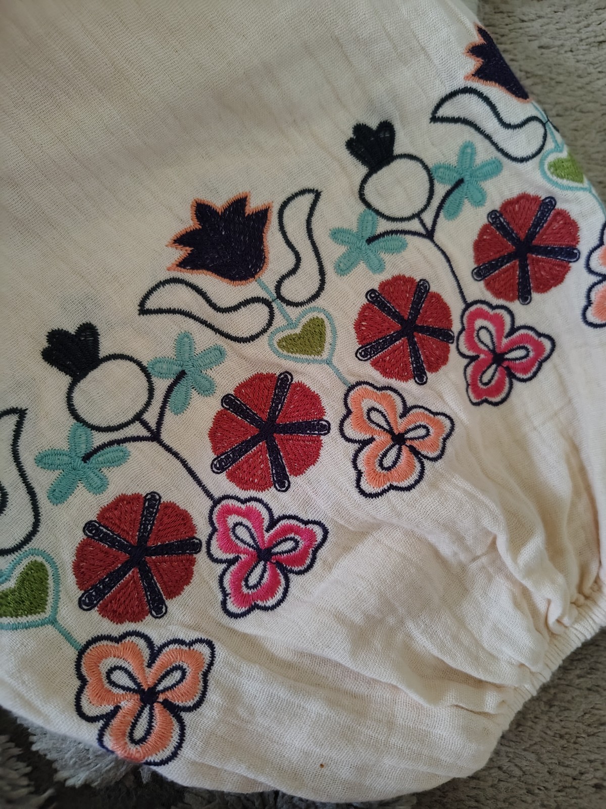 Easel Blouse Size L Gauge Embroidery Wide Sleeves 100%, Cotton Oversized