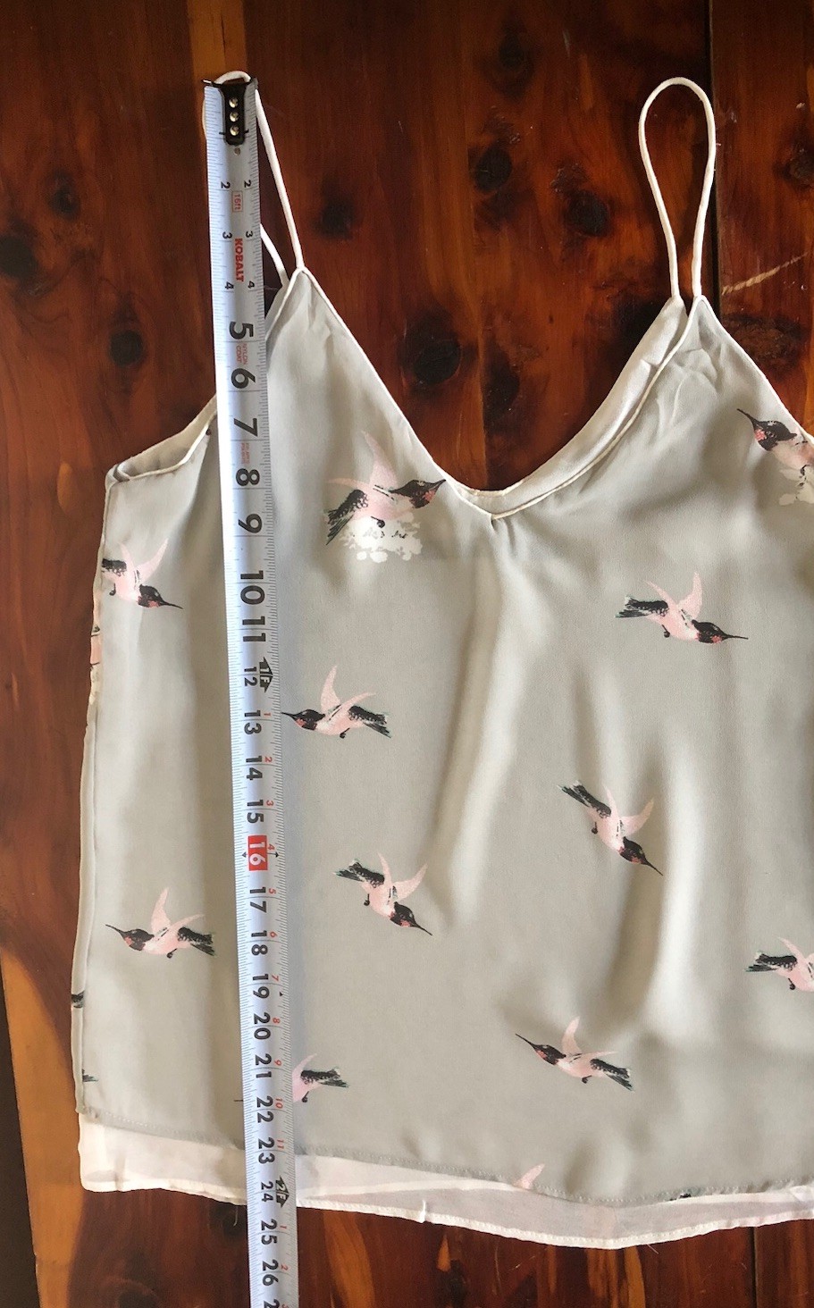 Zara Basic Chiffon Layered Tank Top Sz Small Gray Hummingbird Bird Print