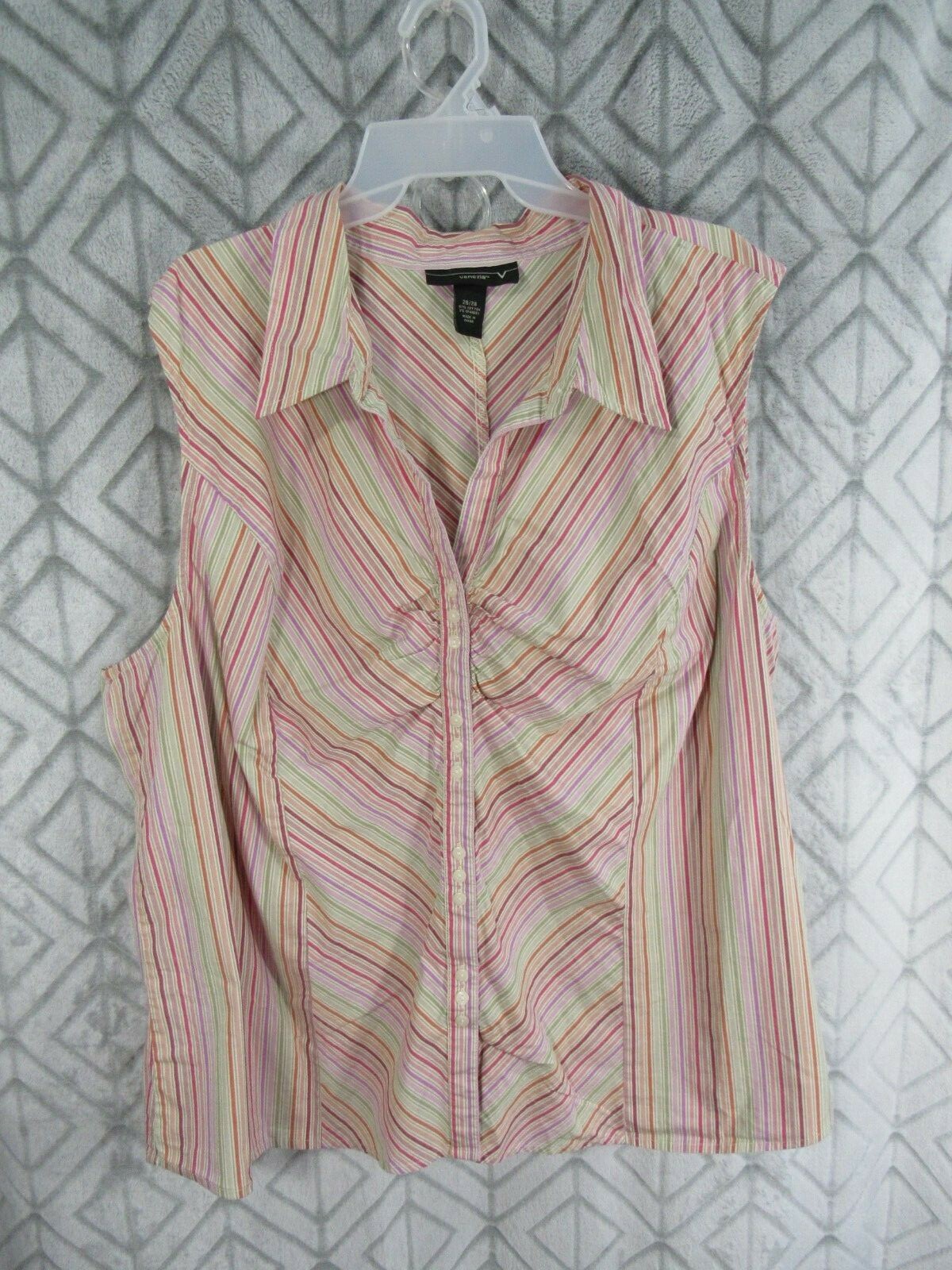 Venezia Top Size 26 28 Multi color Striped Button Front Collar Sleeveless Casual