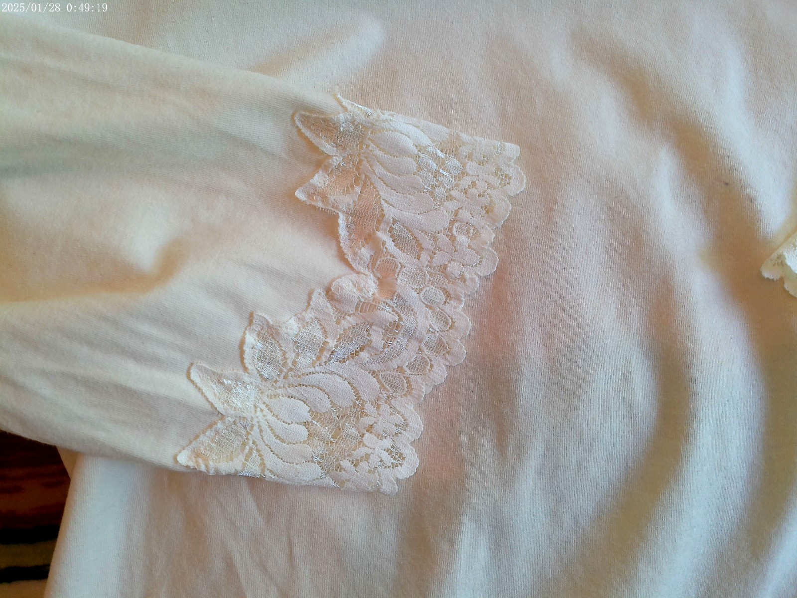 COLDWATER CREEK VTG MEDIUM PULLOVER CREAM LACE TRIM SCOOP NECK 3/4 SLV MACAU