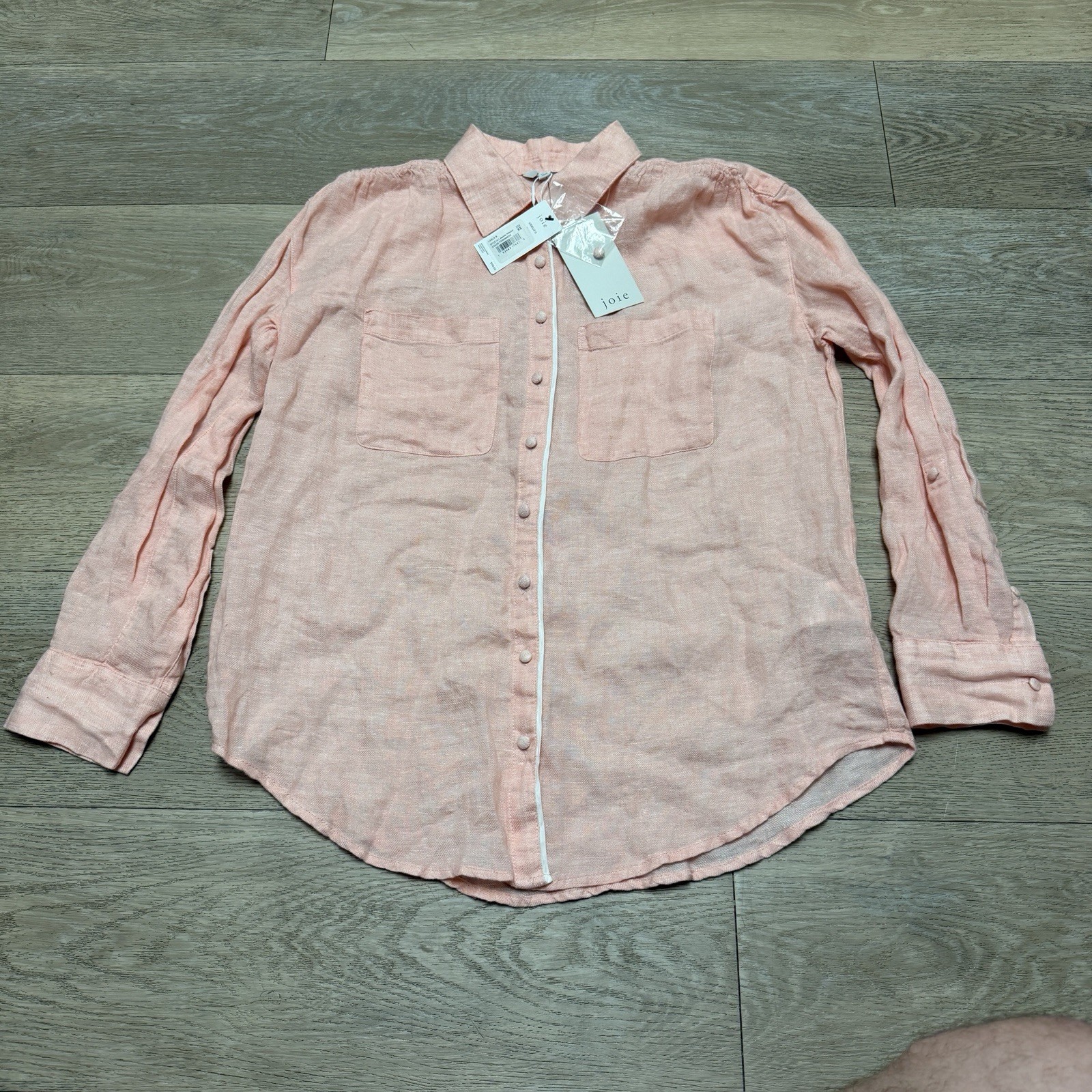 Joie Lidelle G Linen Blouse in Persimmon Size XS NWT Pink Long Sleeve