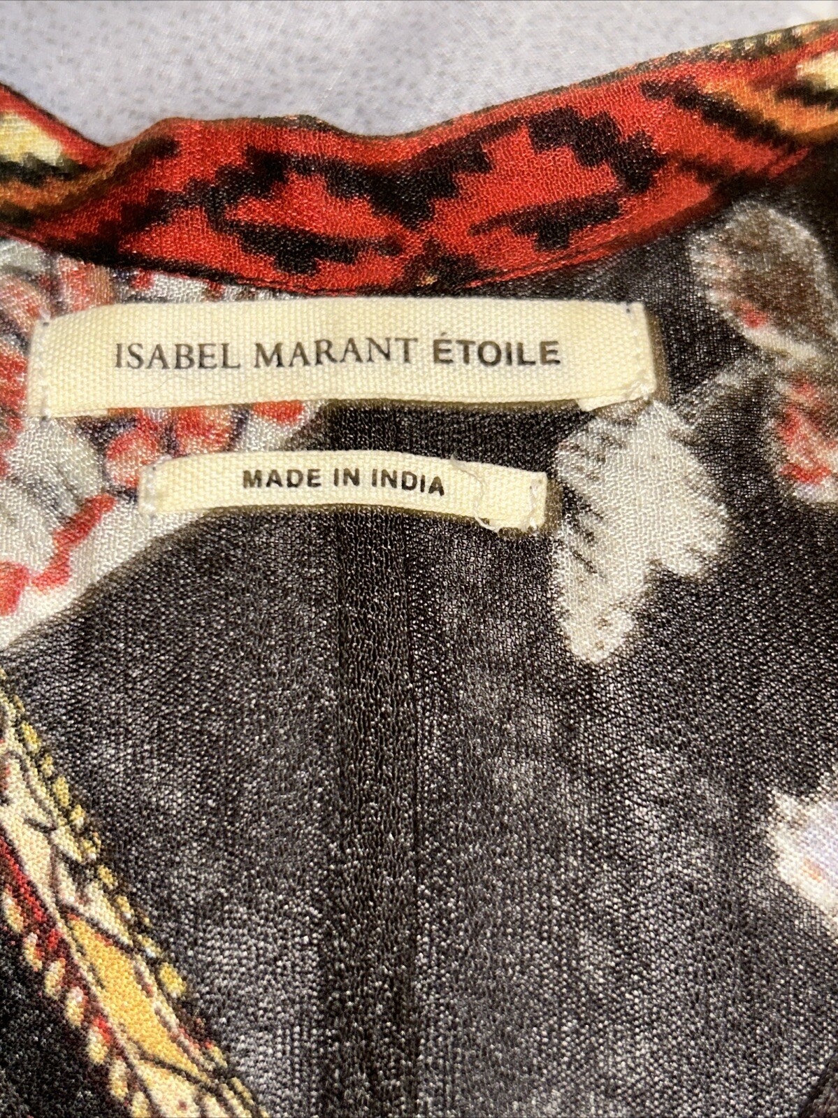 Isabel Marant Etoile Top Tucson Black/Red Paisley Print Crepe Blouse Sz M