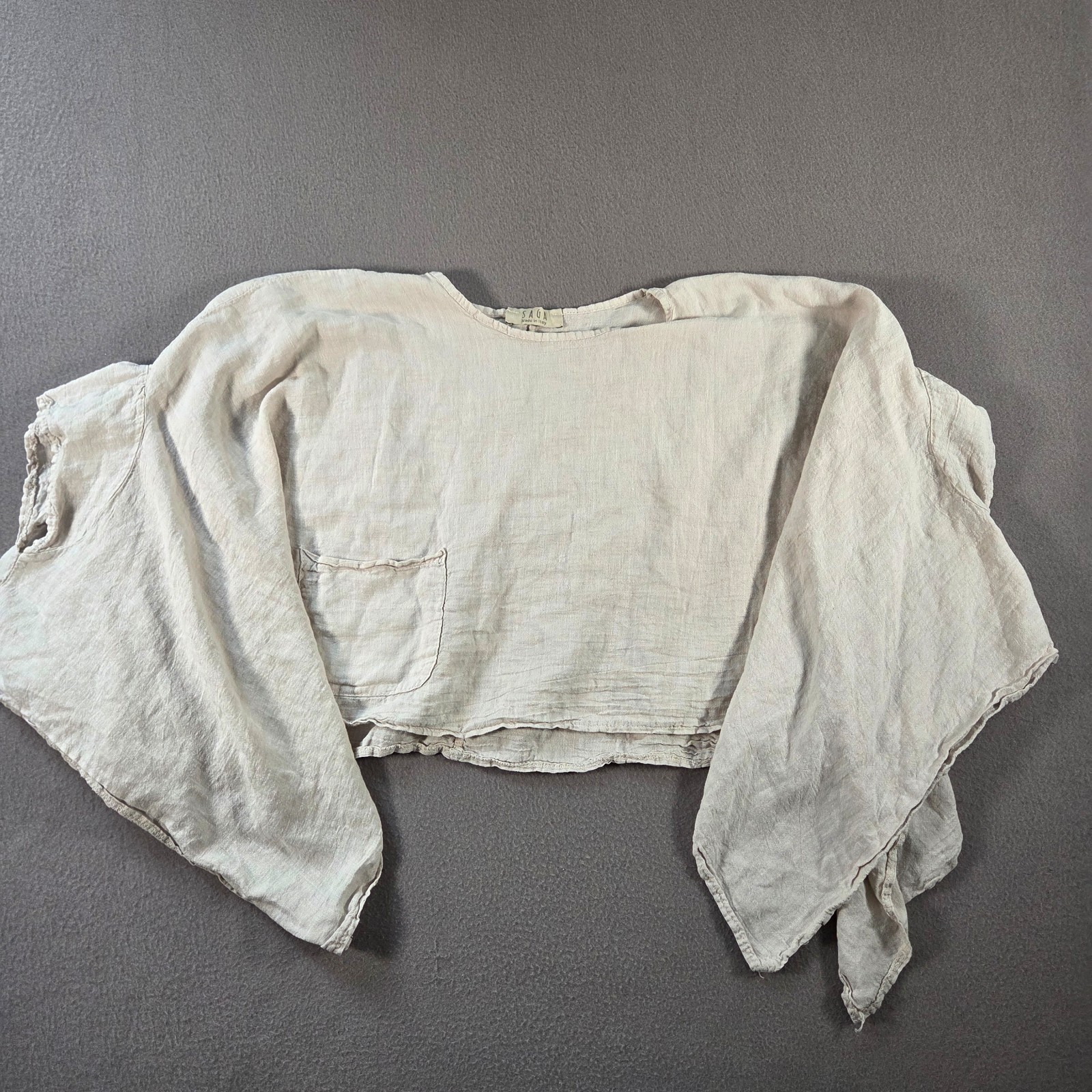 Saga Linen Top Womens Cropped Oversized Tunic Flowy Poncho Cape Made in Italy