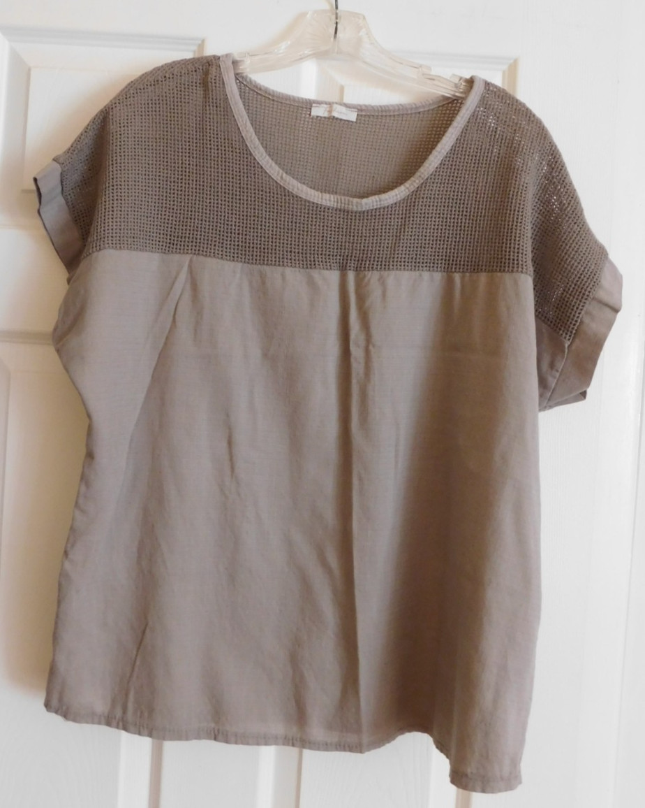 Women’s Size L/XL Cotton Linen Blend Blouse Fishnet Top Shirt Made in Italy