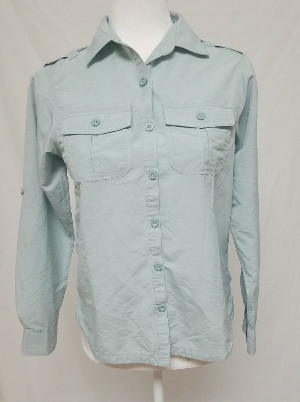 Eastern Mountain Sports EMS Shirt XS Stone Blue Gray Long Sleeve Roll Tab