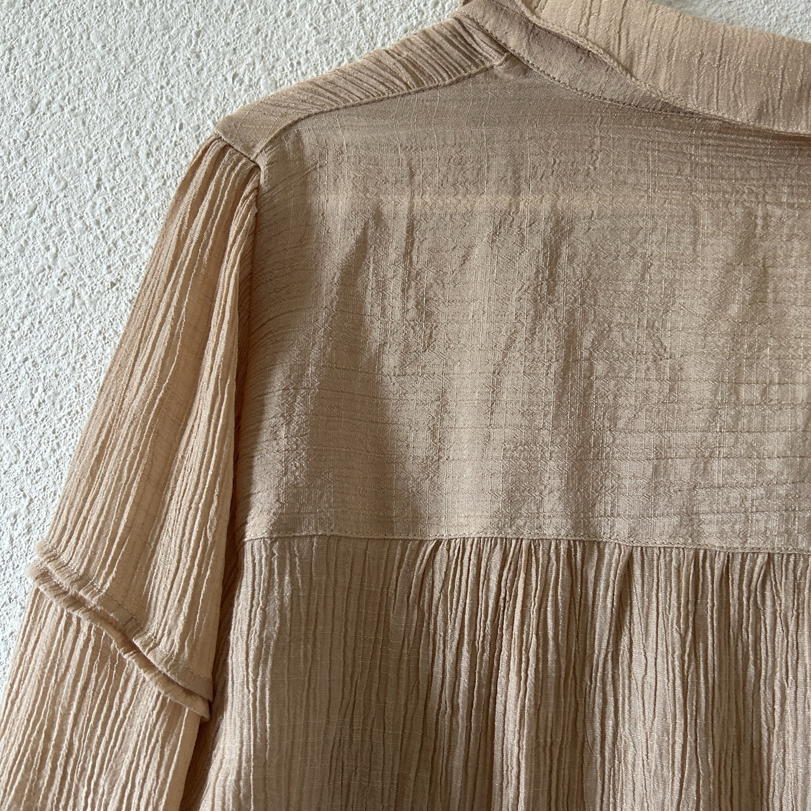 COMO BLU Women’s Button Up 2X Beige Puff Sleeves Western Boho Coquette Western
