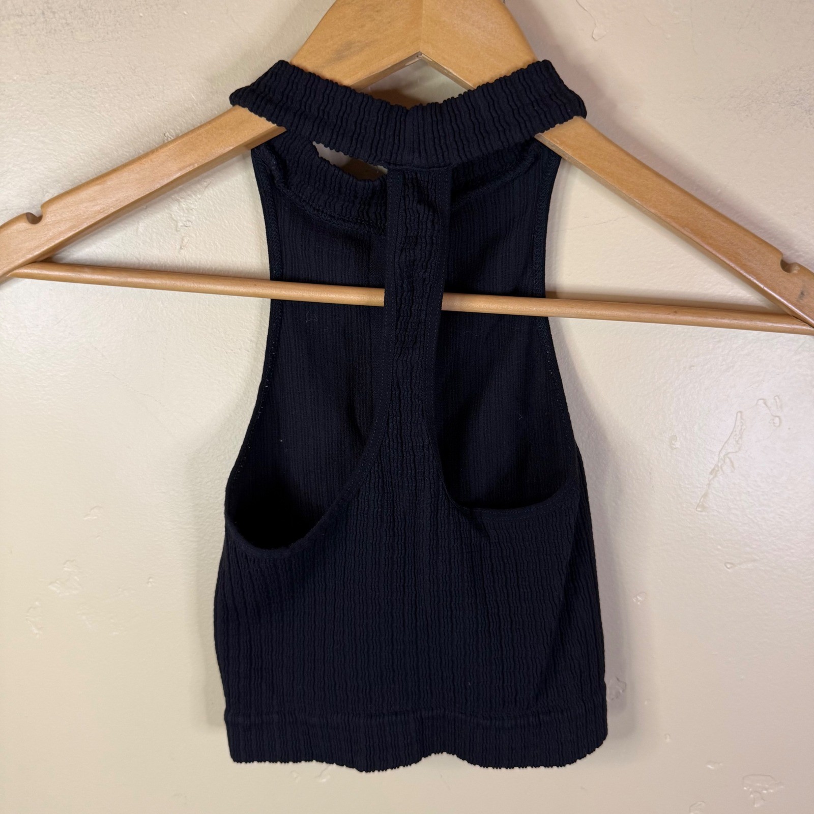 Free People Intimately Crop Top Womens XS/S Black Mock Neck Activewear Racerback
