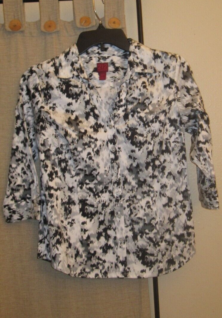 New PXS XS shirt top button front collared black white gray 212