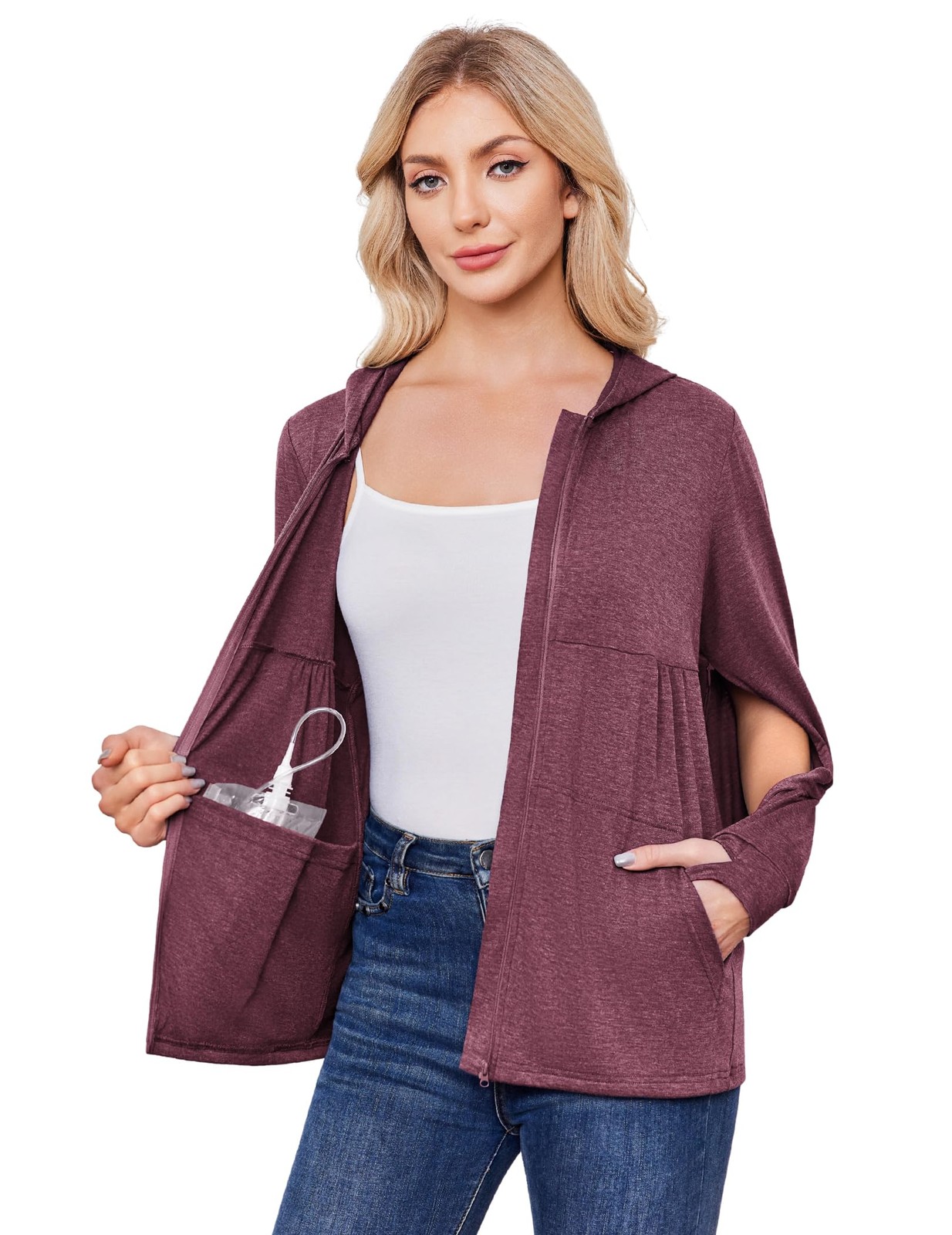 Deyeek Women’s Mastectomy Dialysis Shirt 3X-Large Burgundy