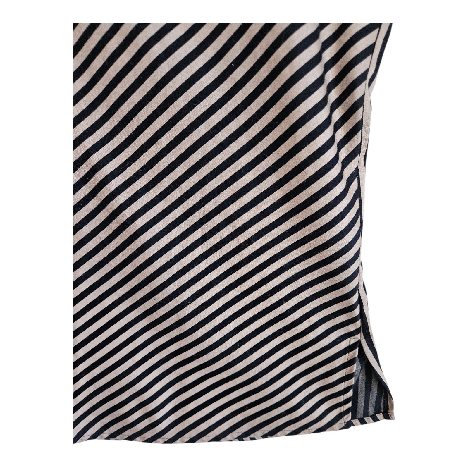 FOXCROFT Women’s Plus 20 W Sateen Blouse Tan Black Bias Striped 3/4 Sleeve 52″