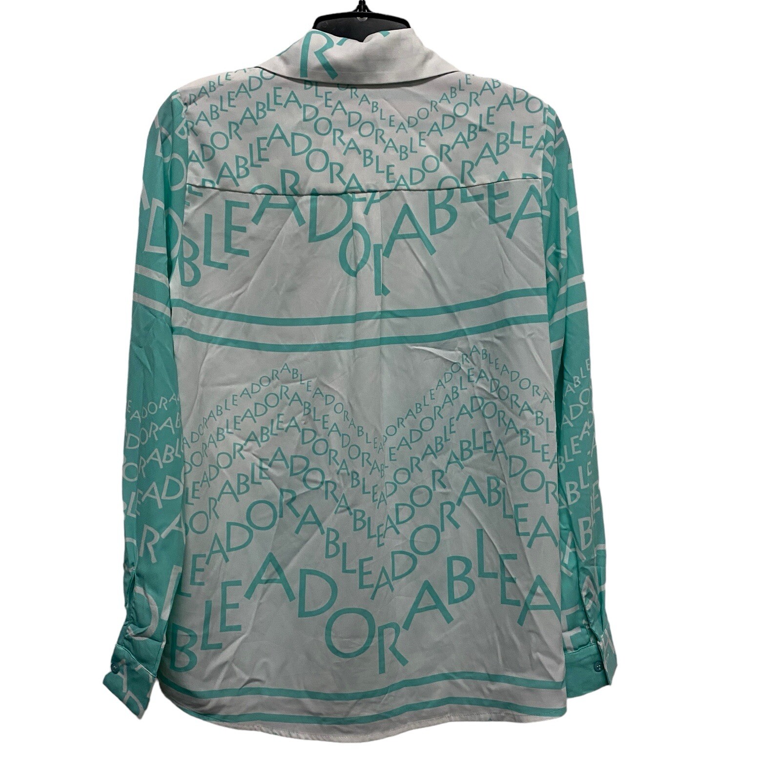 OVI Adrorable Printed Button Down Shirt Womens Size Small White Blue See Through