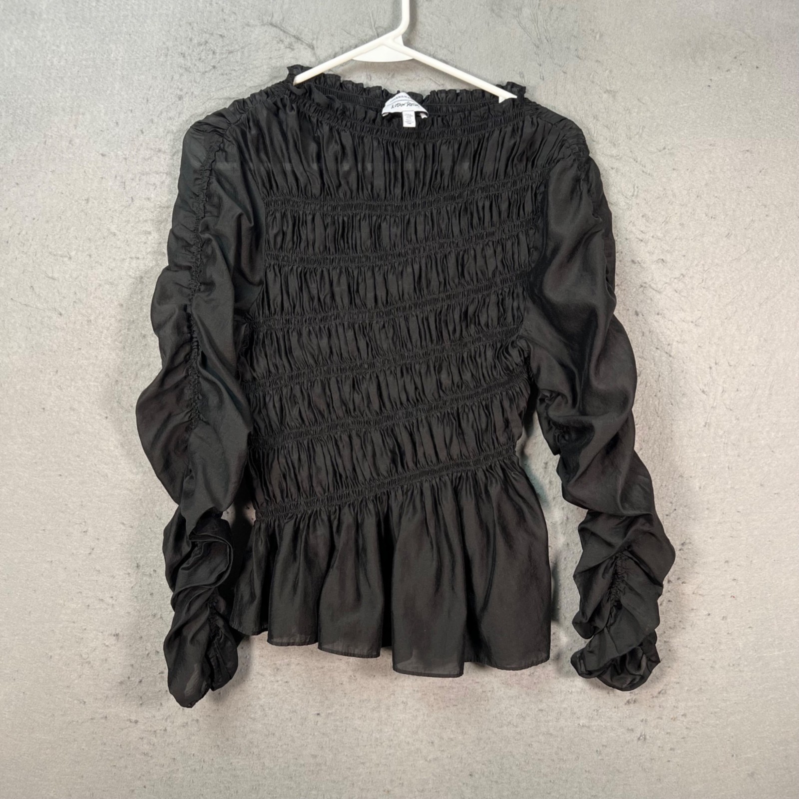 & Other Stories Womens Size Medium Black Ruched Long Sleeve Peplum Top