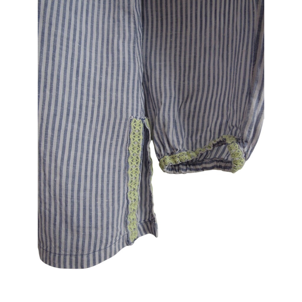 Spartina 449 Carlen Seersucker Tassel Tie Tunic Top Blue White 100% Linen Small