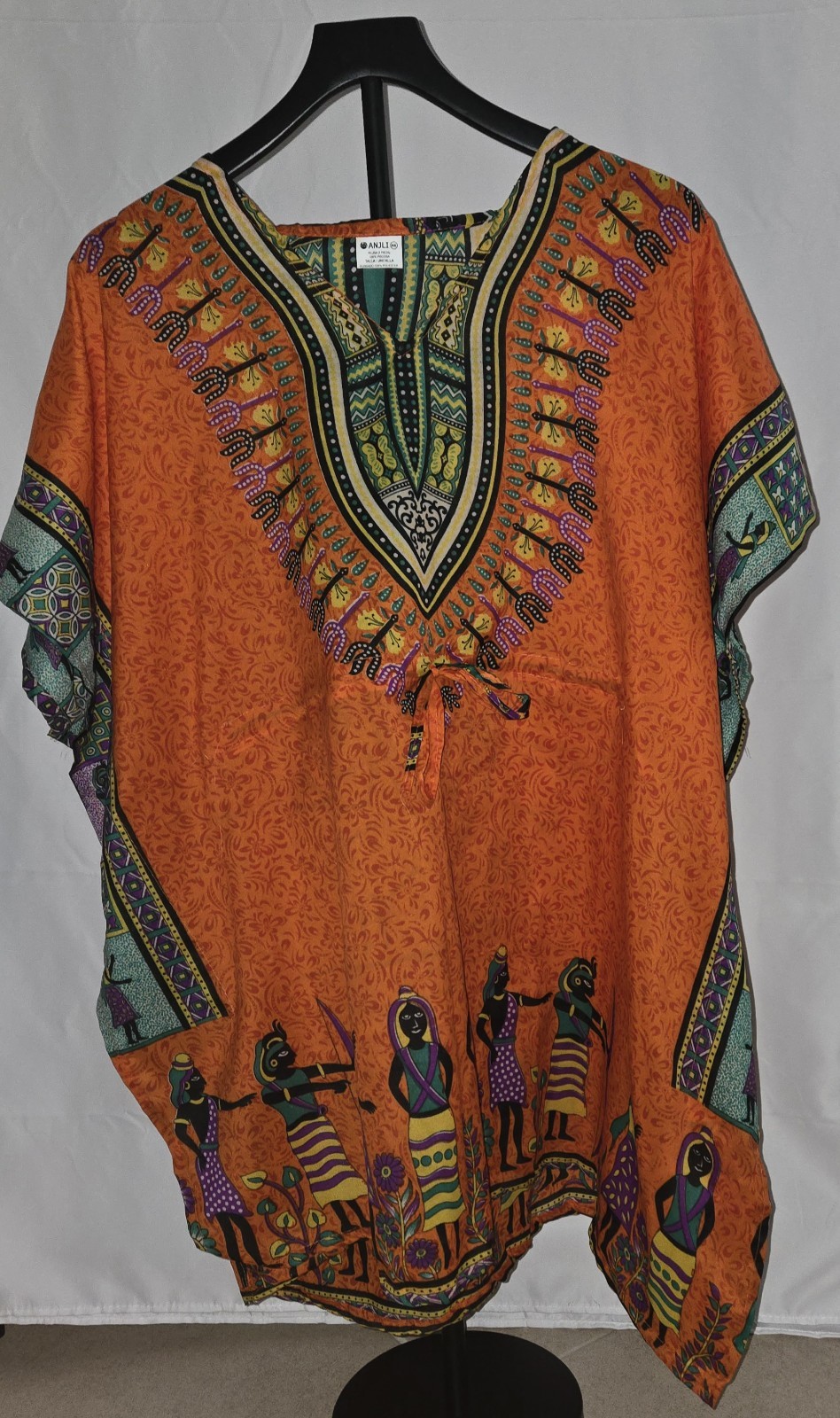 ANJLI MR Women’s Kaftan Blouse One Size Viscose V-Neck Floral Orange Embroidered