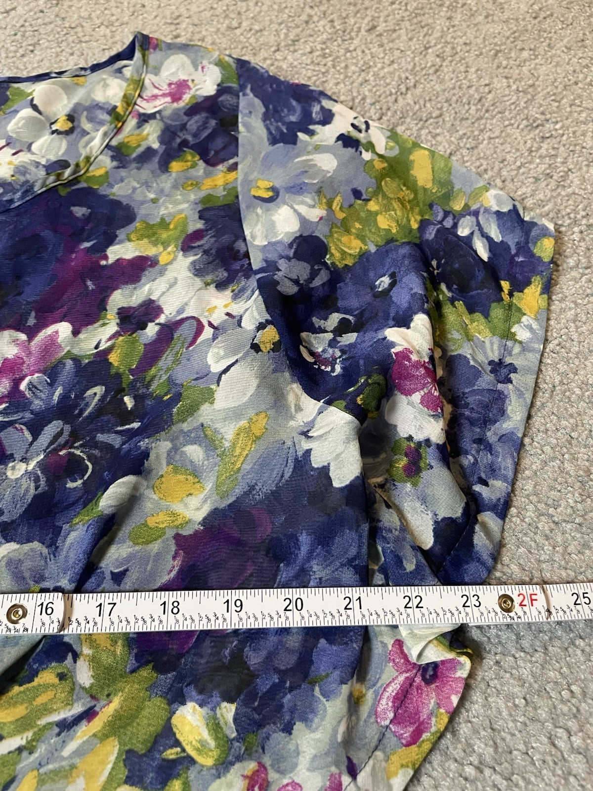 Copper Key Floral Blouse Sz S Blue Pink Butterfly Sleeve USA Made Boho Beach