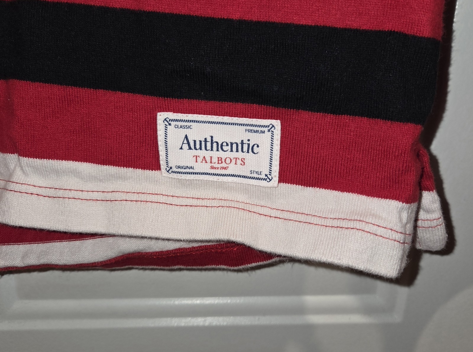Talbots Petite SP Red White Gray Black Striped Boat Neck Knit Cotton T-Shirt