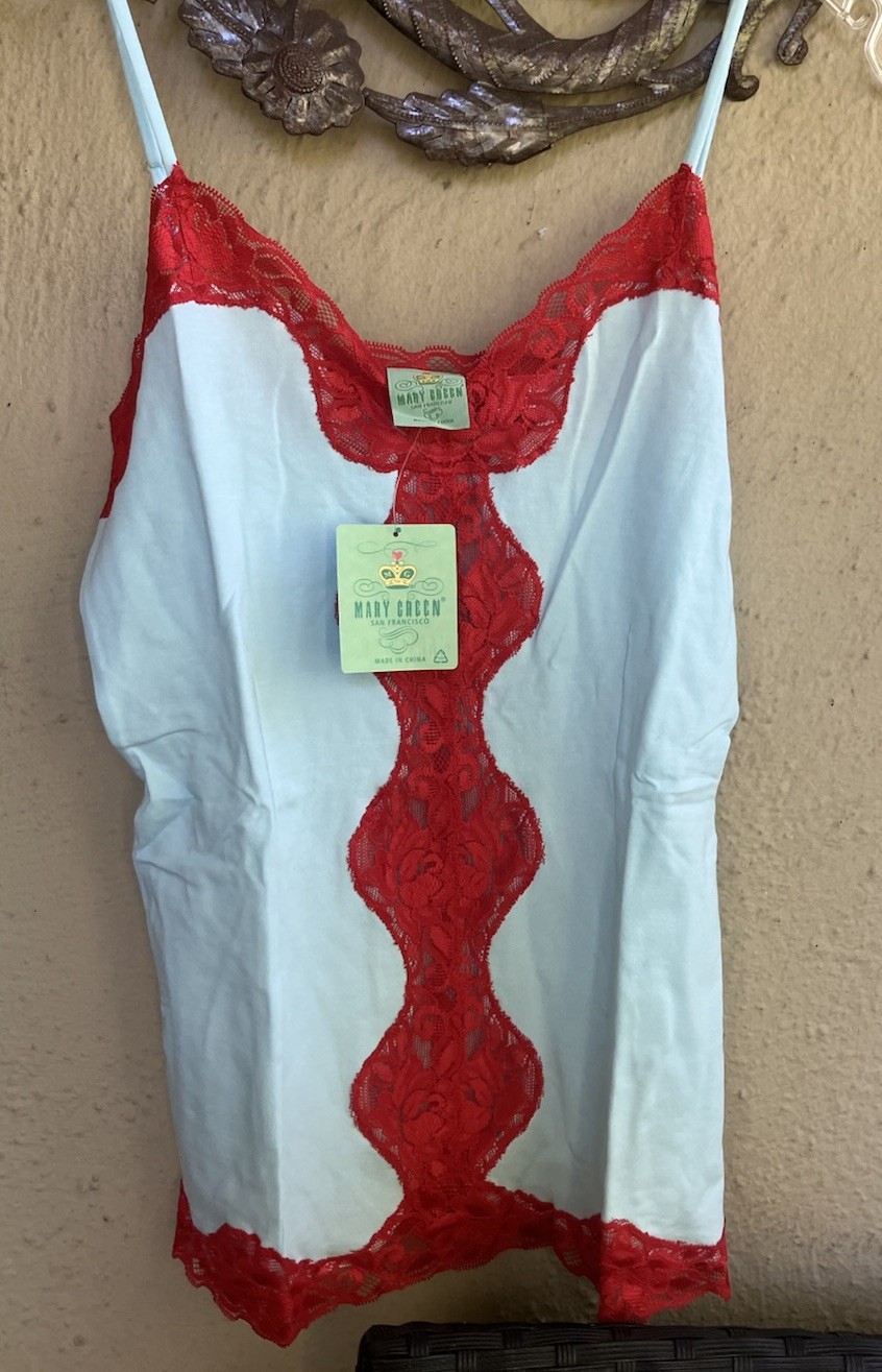 NWT Vintage Mary Green San Francisco Camisole Large tank top Lace Trim Pale Blue