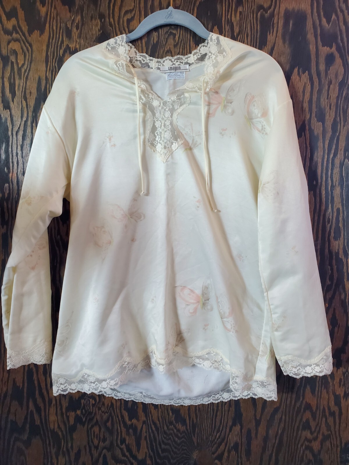 Vintage I. Magnin Papillon Size Small Long Sleeve Lace Tunic Top Floral Lace