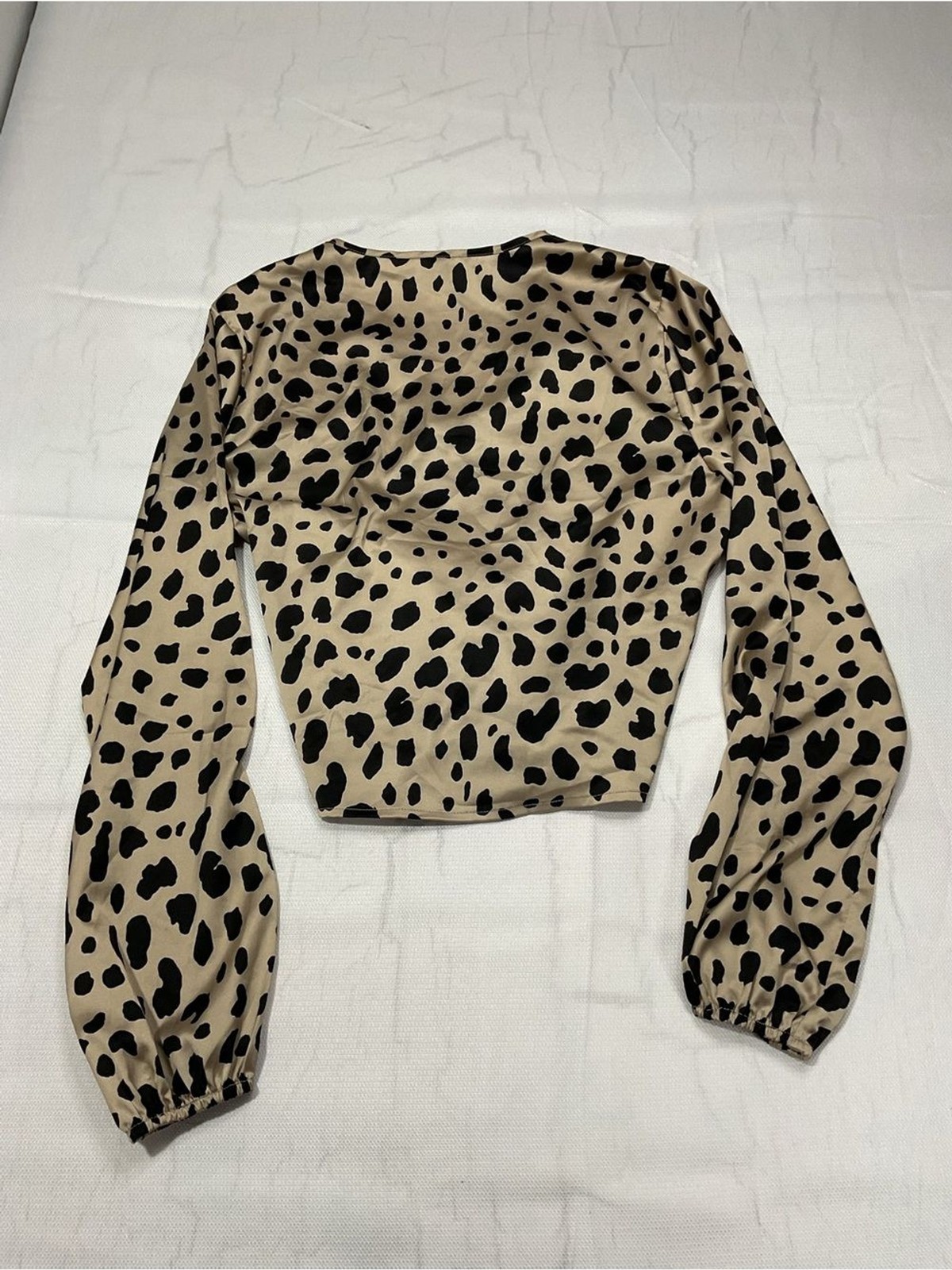 Windsor Black and Beige Leopard Tie-Front Long Sleeve Blouse