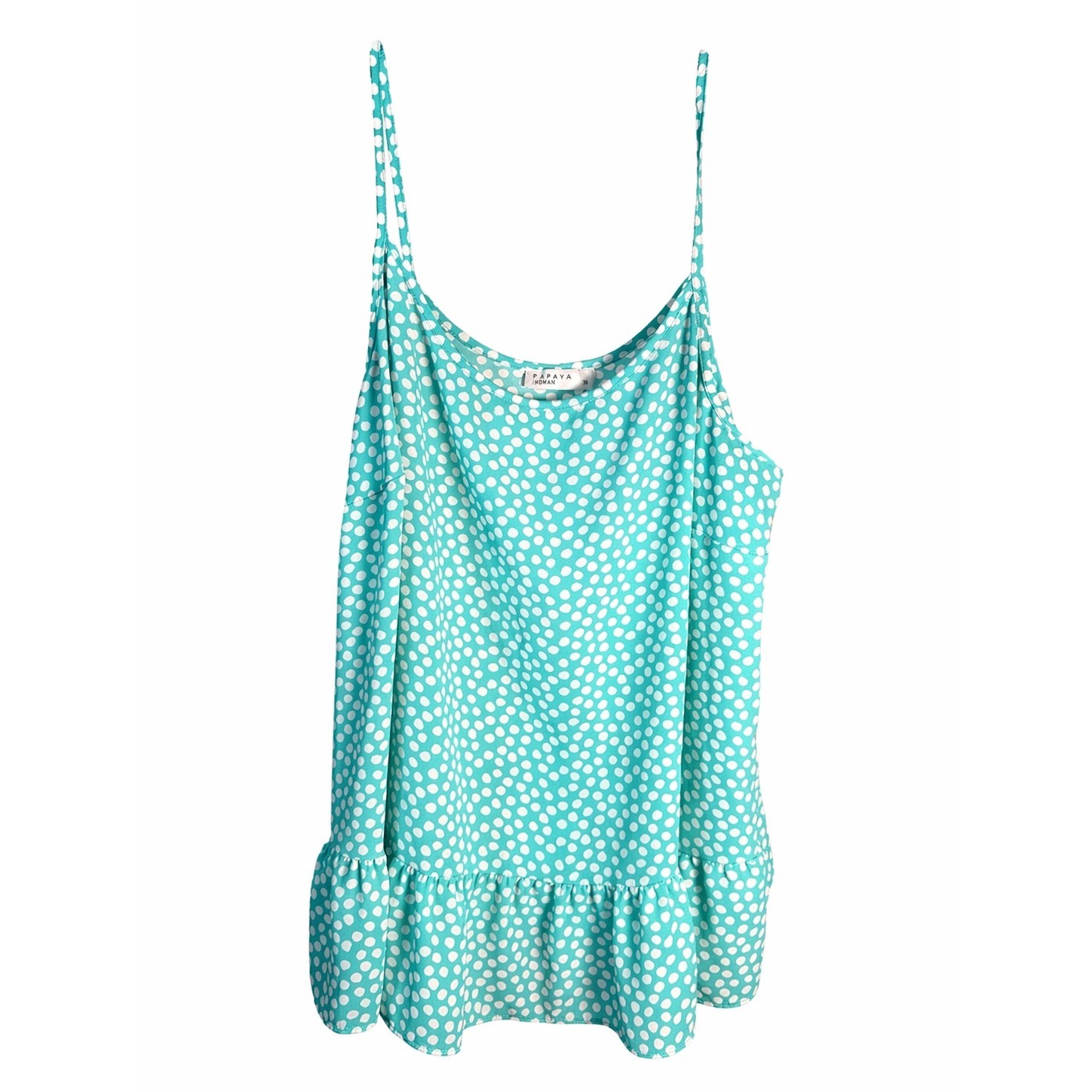 Papaya Cami Top Women Size 16 Turquoise Polka Dot Ruffle Hem Spaghetti Strap