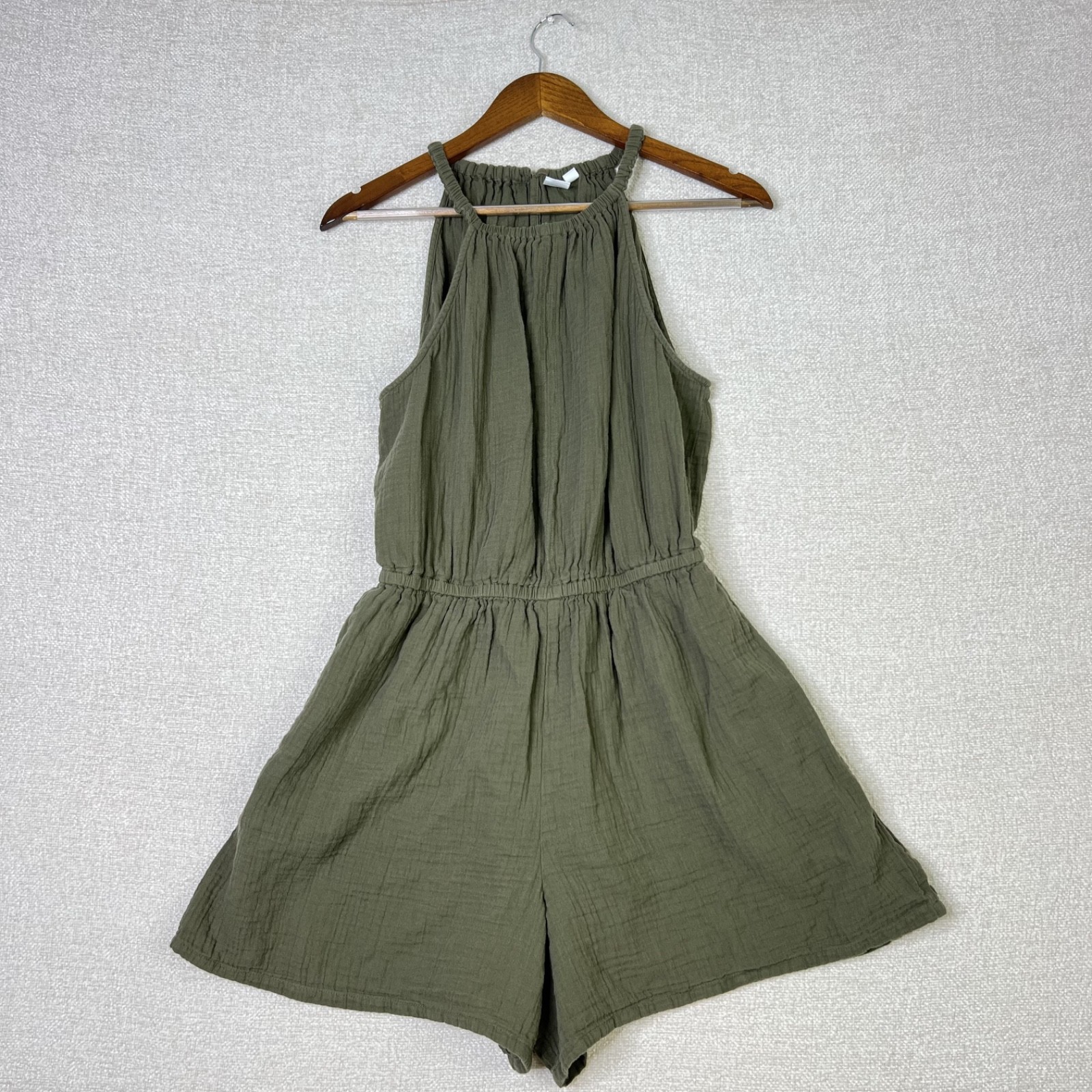 100% Cotton Romper Green Tea Boho Lagenlook Coastal Gauze Gap Women’s Size L