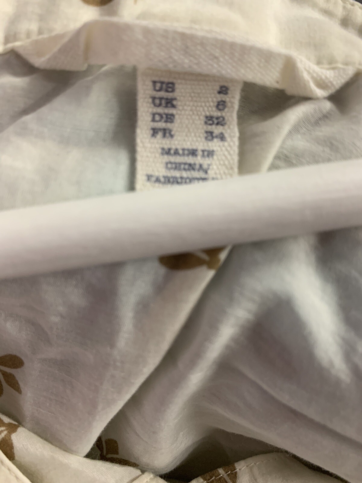 Lands End Canvas Womens 2 Popover Blouse Silk Blend Cream Tan Floral