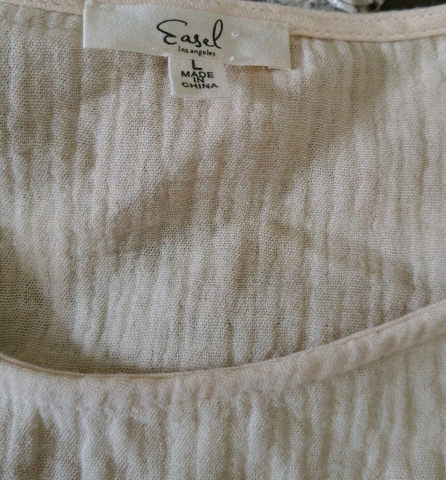 Easel Blouse Size L Gauge Embroidery Wide Sleeves 100%, Cotton Oversized