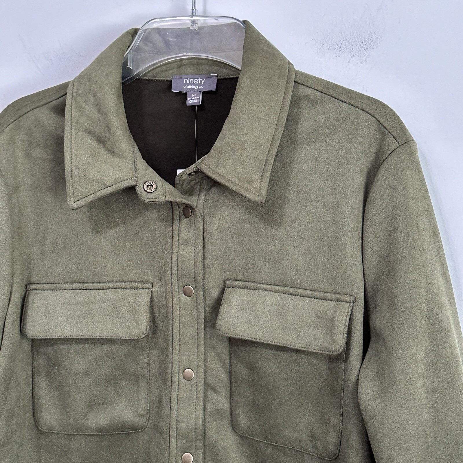 Ninety Clothing Company Snap Front Shirt Olive Small Shacket Soft Pockets NEW