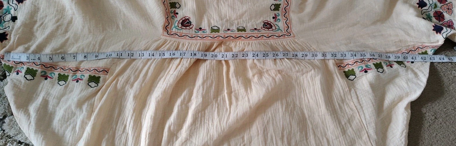Easel Blouse Size L Gauge Embroidery Wide Sleeves 100%, Cotton Oversized
