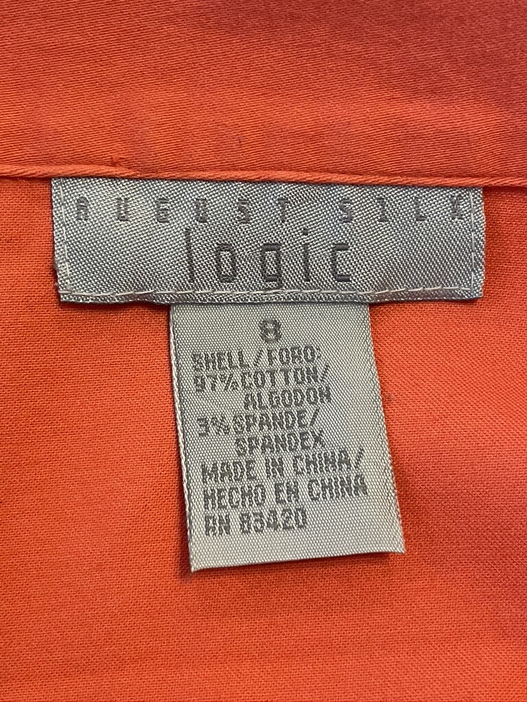 Ladies Blouse Orange V-Neck Button Collared Sz 8 By Logic 97%Cotton & 3%Spandex