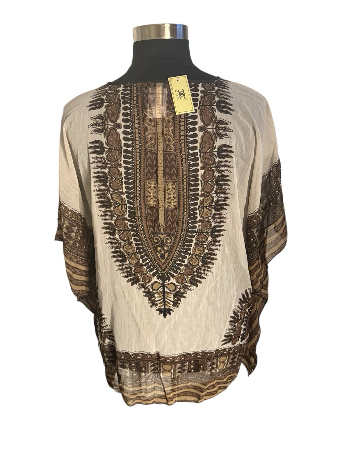 C.O.C Blouse Poncho Bohemian embedded Round neck multi color Print Pullover XXL