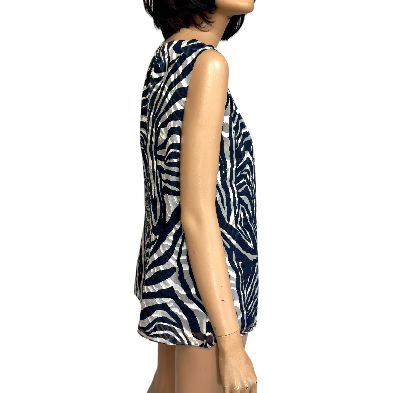 Zebra Silk Blend Shell Blouse 10 Sheer Retro Glam Business Casual