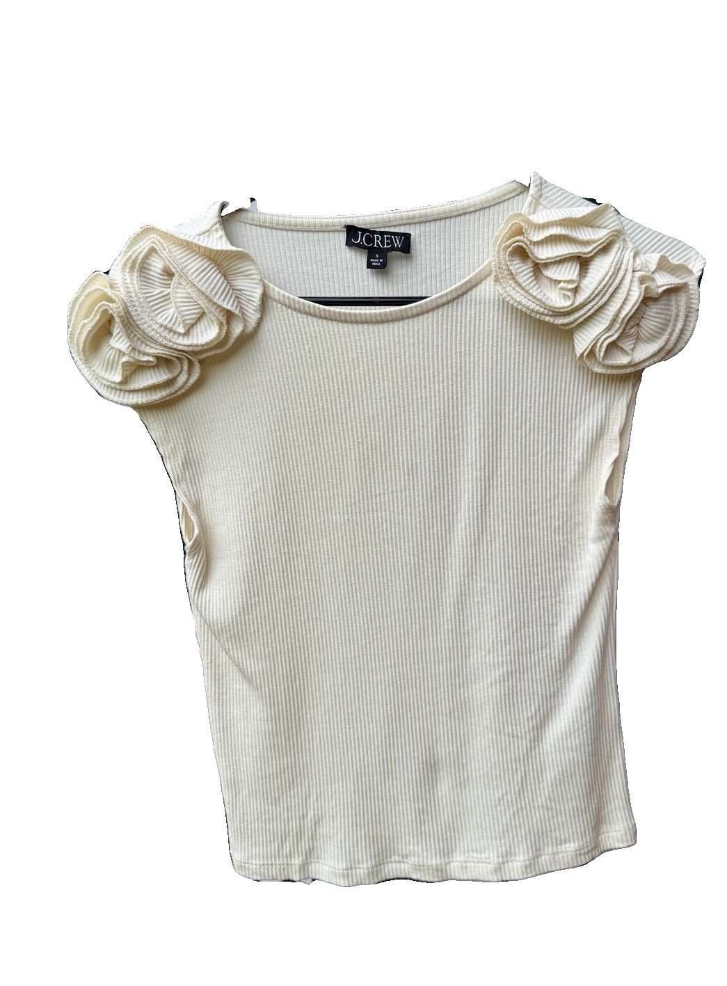 J.Crew Vintage Ribbed Floral Oversized Rosette Blouse Top Ivory Preppy Small